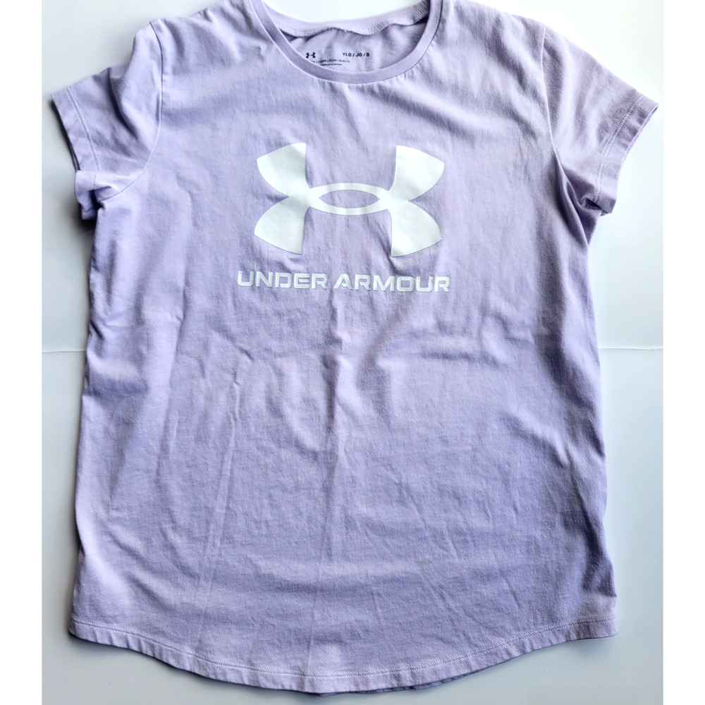Under Armour Girls T-Shirt Youth Large Lavender Graphic Loose Fit Tee